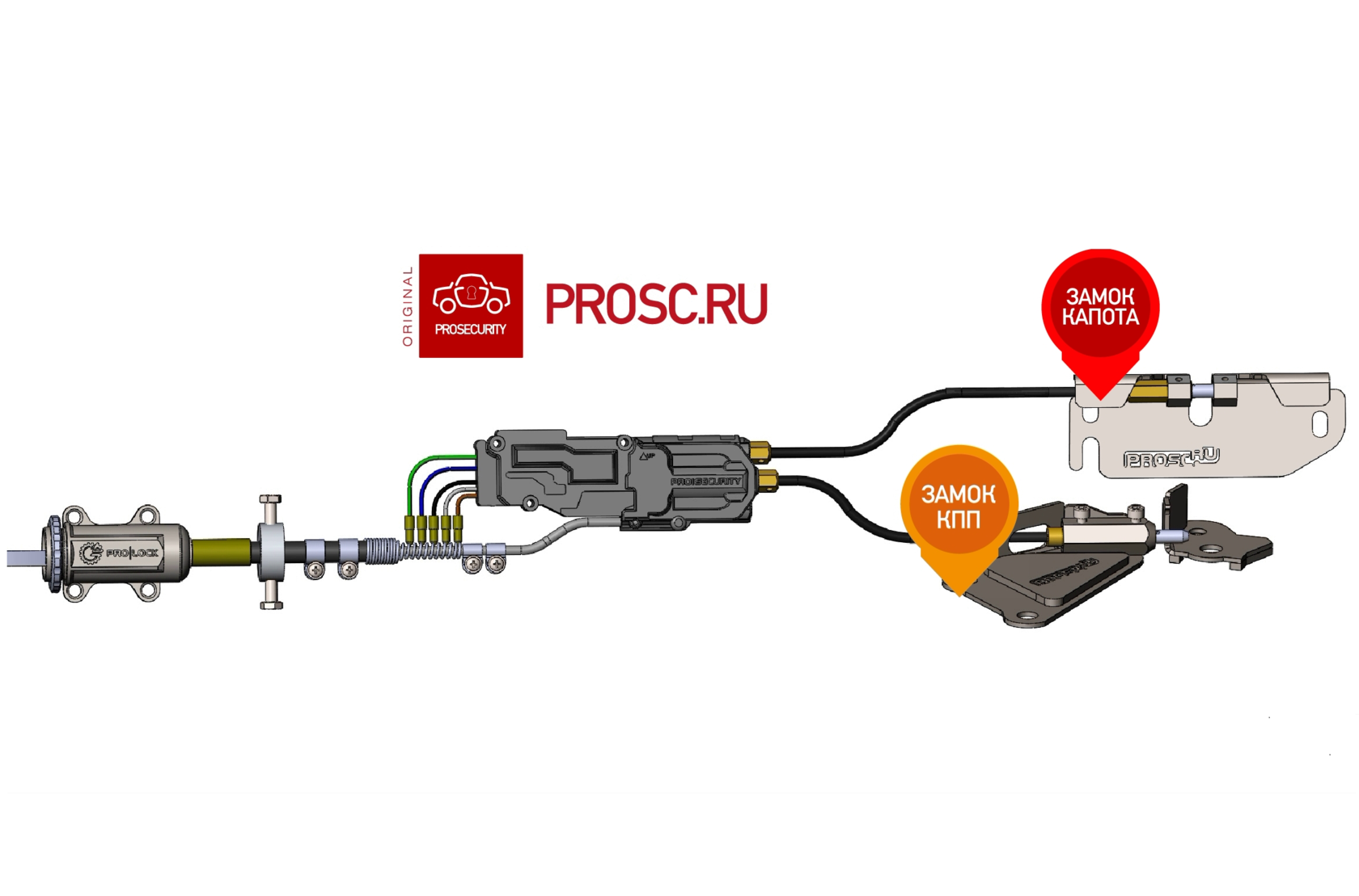 Защита от угона: Гибридный замок КАПОТА и КПП PROSECURITY серия DIRECT