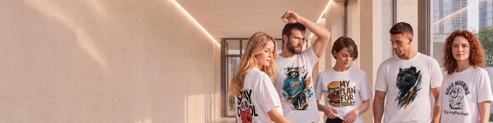 Streetwear model wearing graphic t-shirt