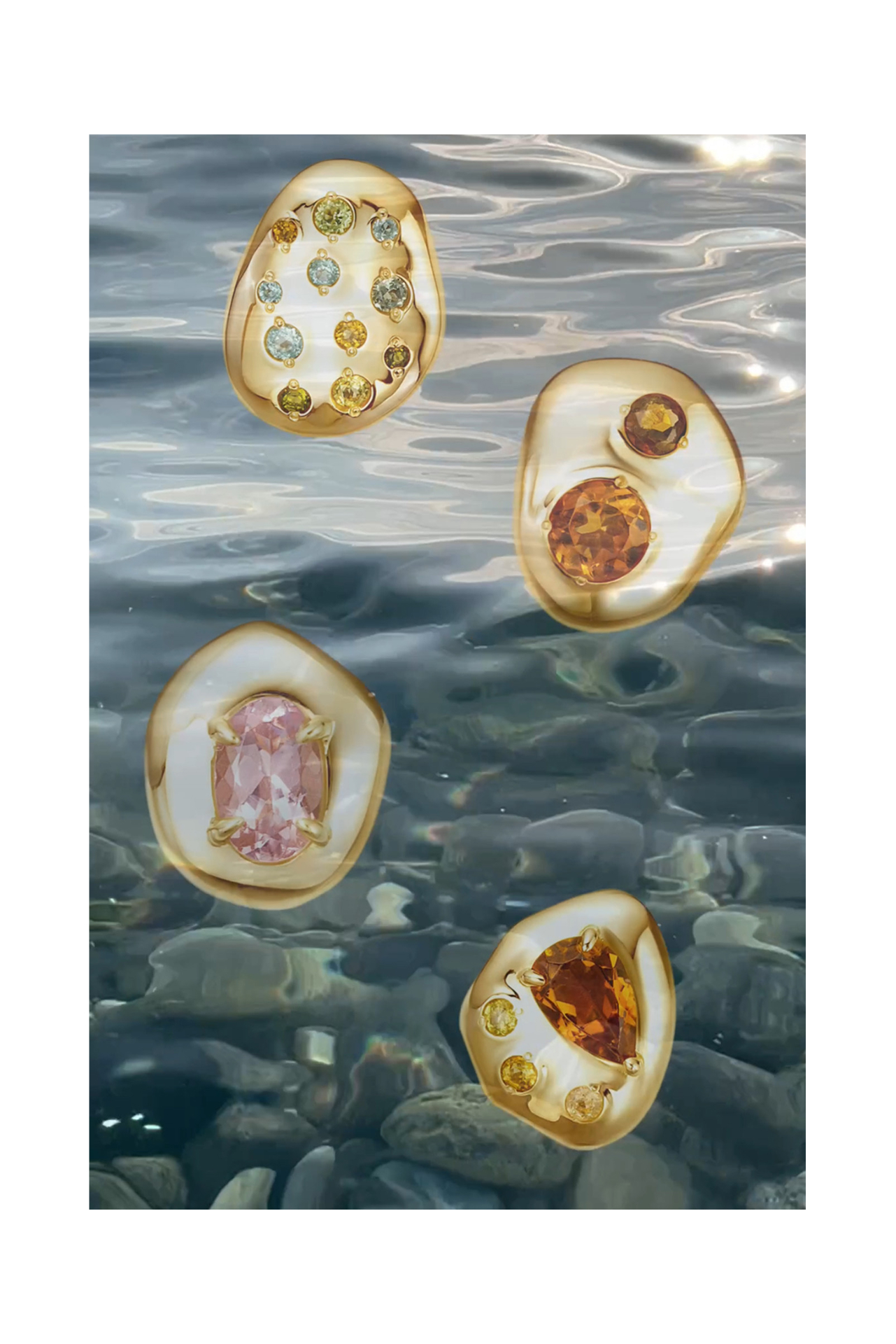 Золотые серьги с камнями из серии «Камешки-Песчинки»