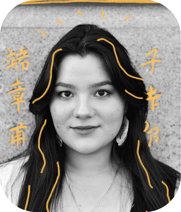 преподаватель учитель китайский язык девушка с нарисованными желтыми элементами