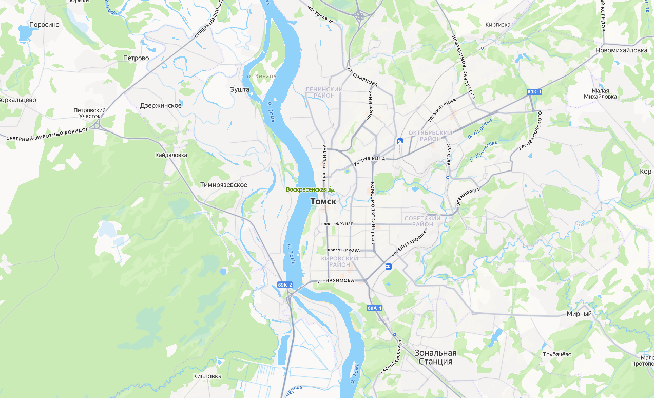 Карта Томска и Томской области — зона работы ГНБ Томск