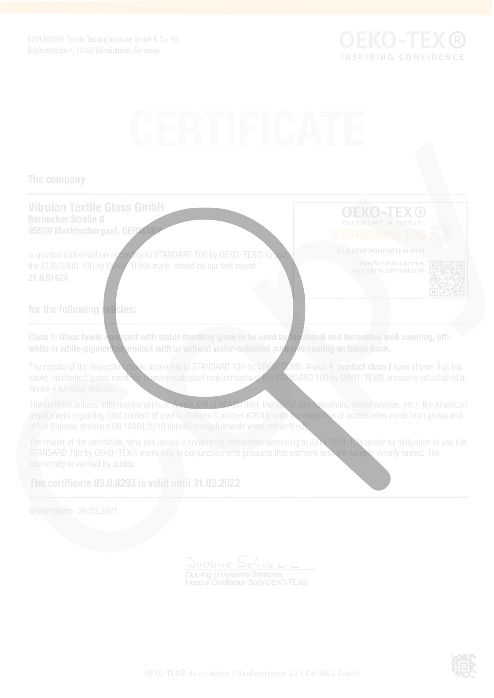 Сертификат для стеклохолста