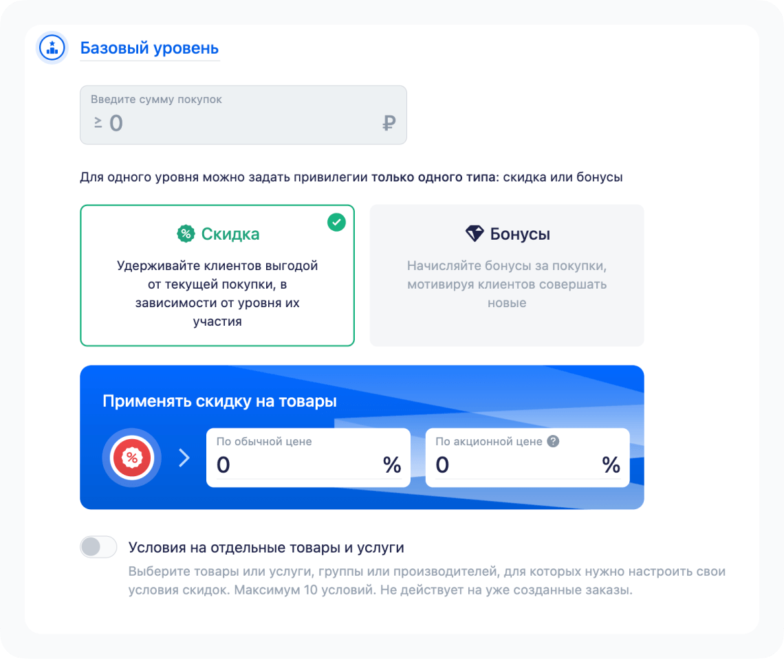 Уровни программы лояльности в RetailCRM