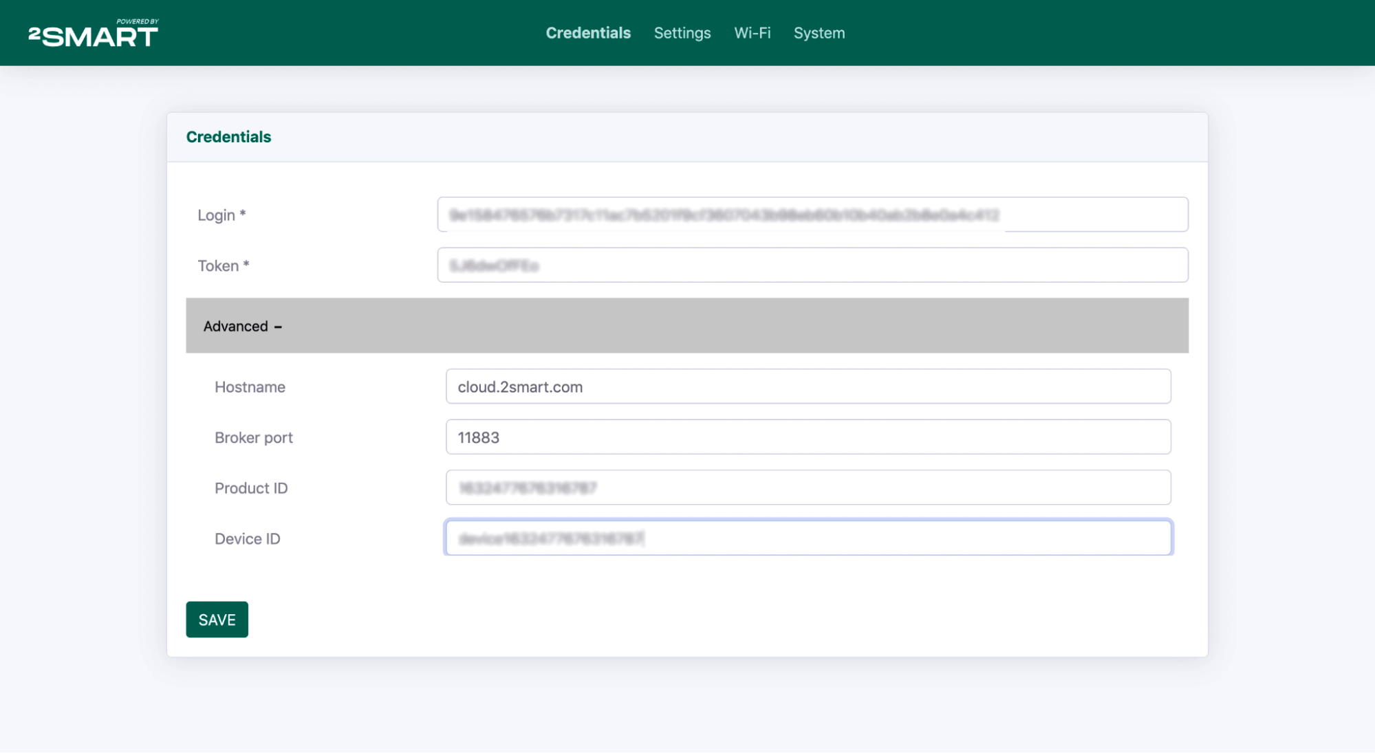 Adding connection data to the device's web interface