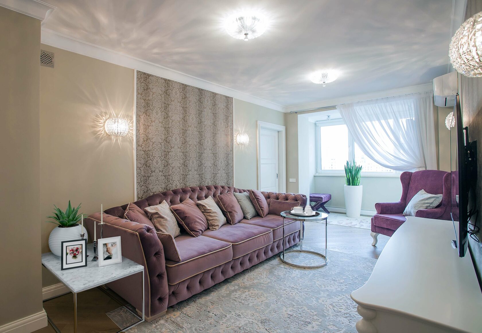 Саввинский переулок - Дизайн интерьера гостиная, диван, кресло, комод