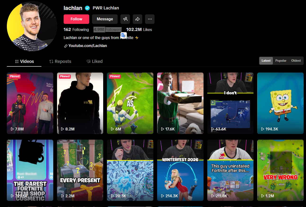 Lachlan tiktok gaming influencer