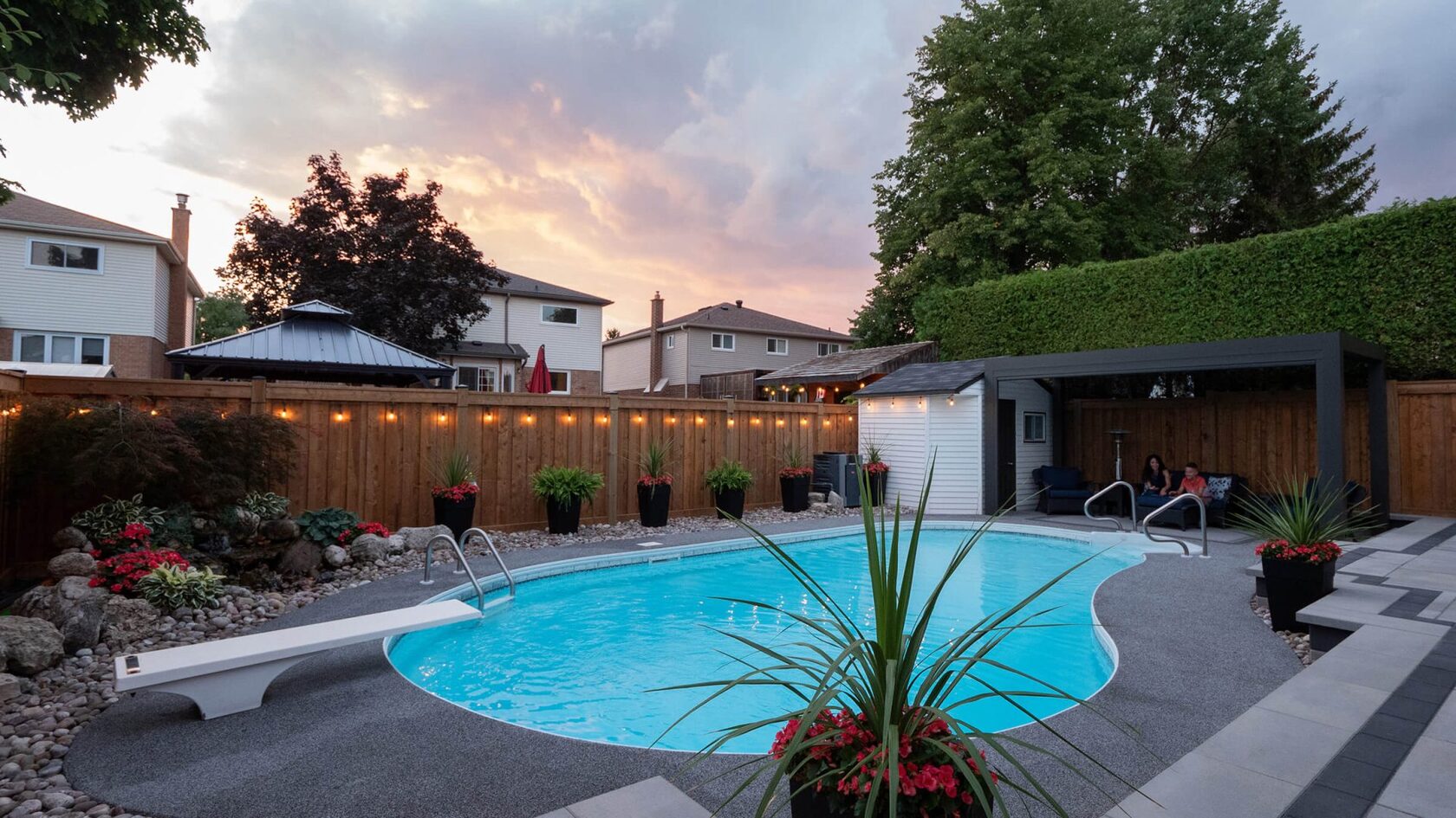 Aluminum pergola by a pool creating a shaded retreat