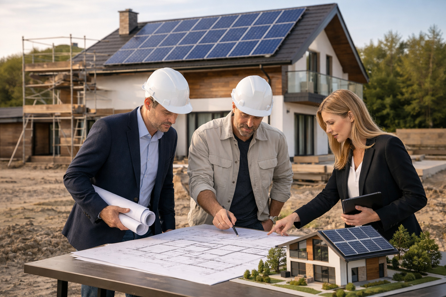 солнечная электростанция на крыше коттеджа в проекте застройки