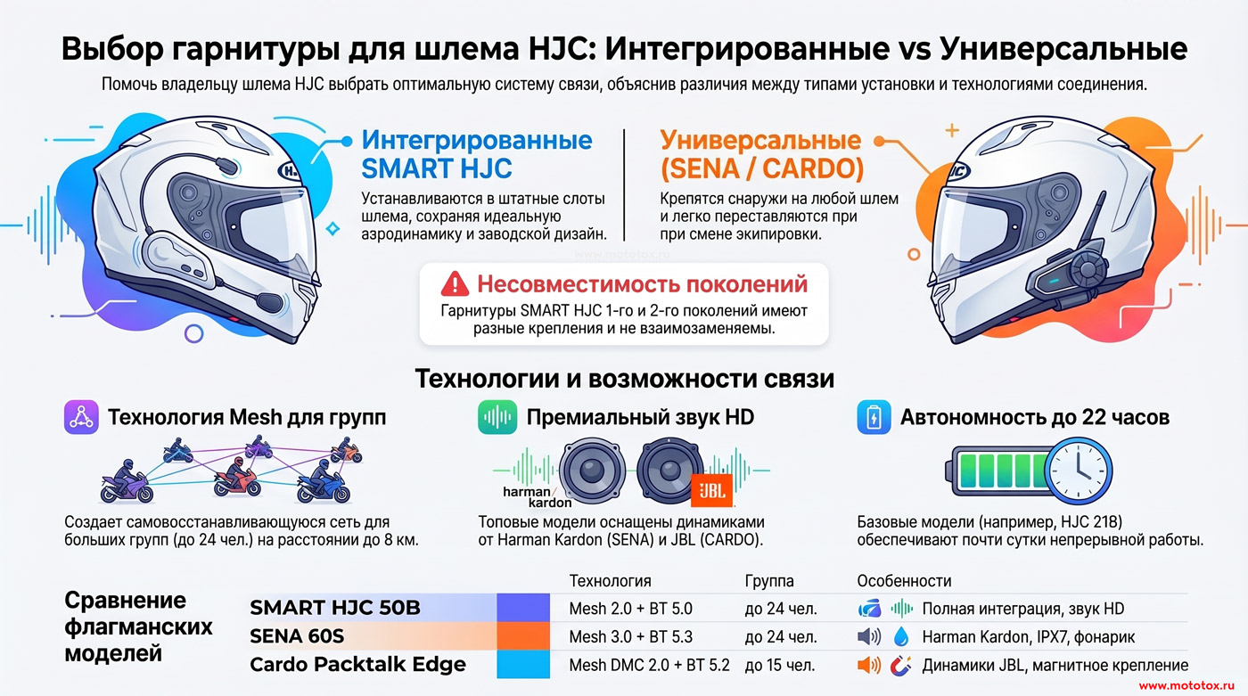 Инфографика: выбор гарнитуры для шлема HJC
