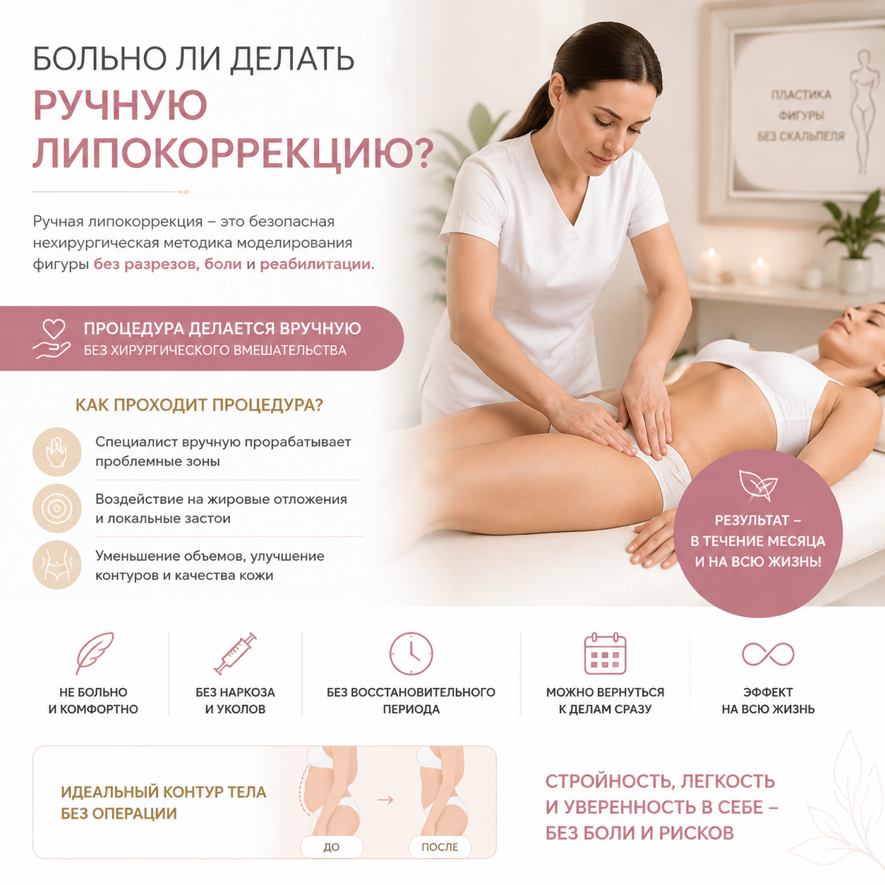 Убрать жир с живота без боли
