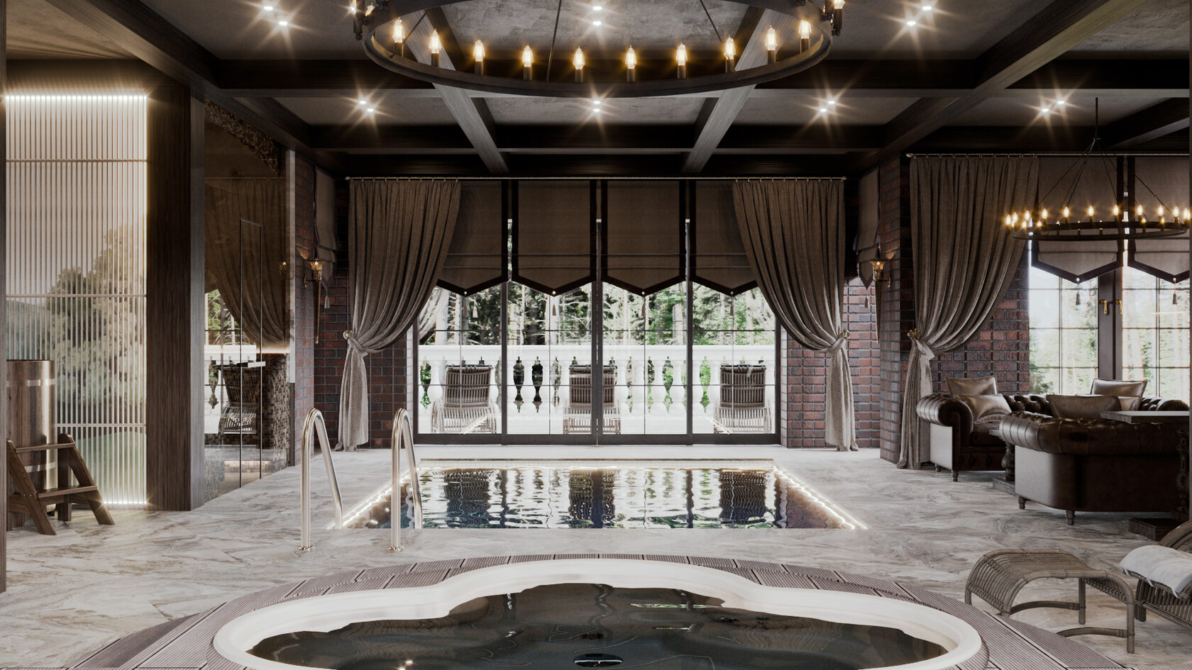 Дизайн интерьера банного комплекса в английском стиле