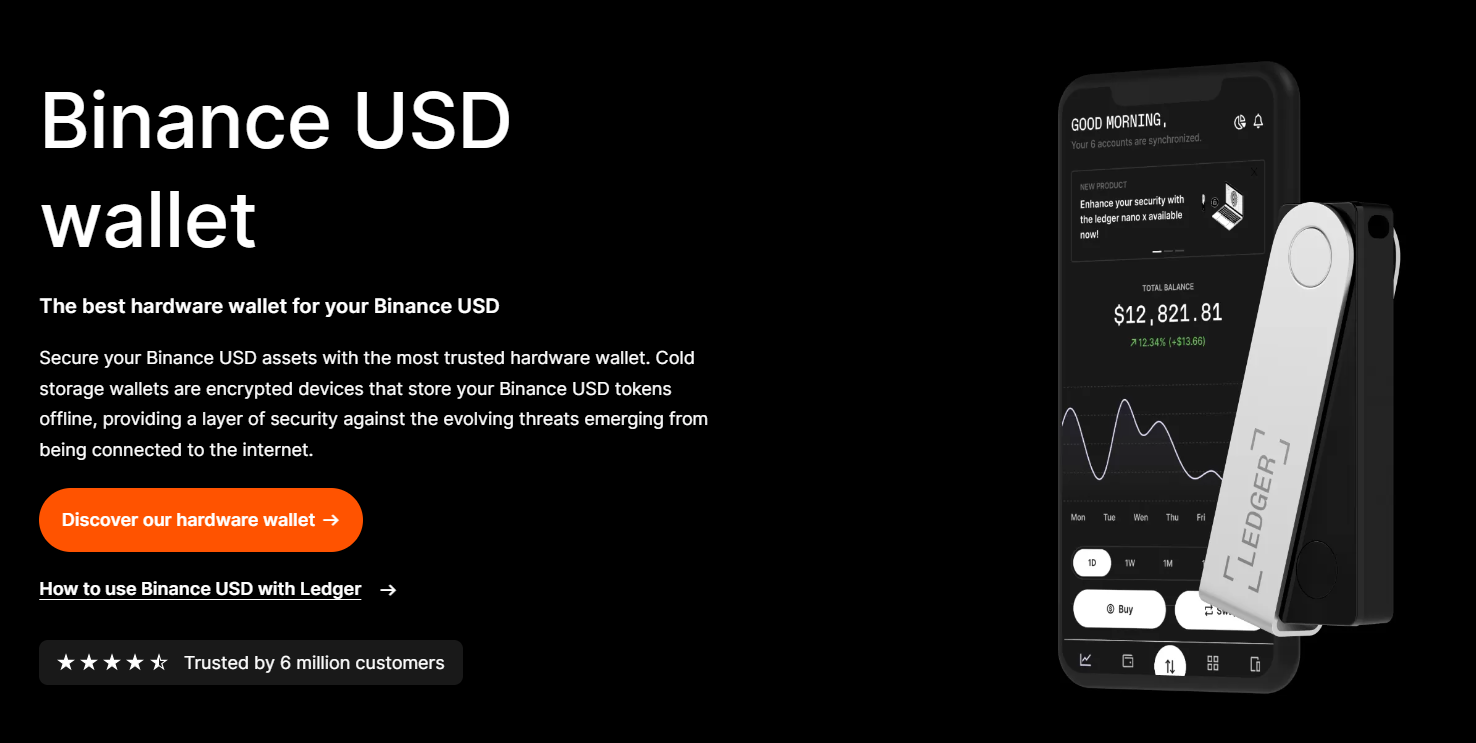 Ledger's main page featuring Binance cold wallet