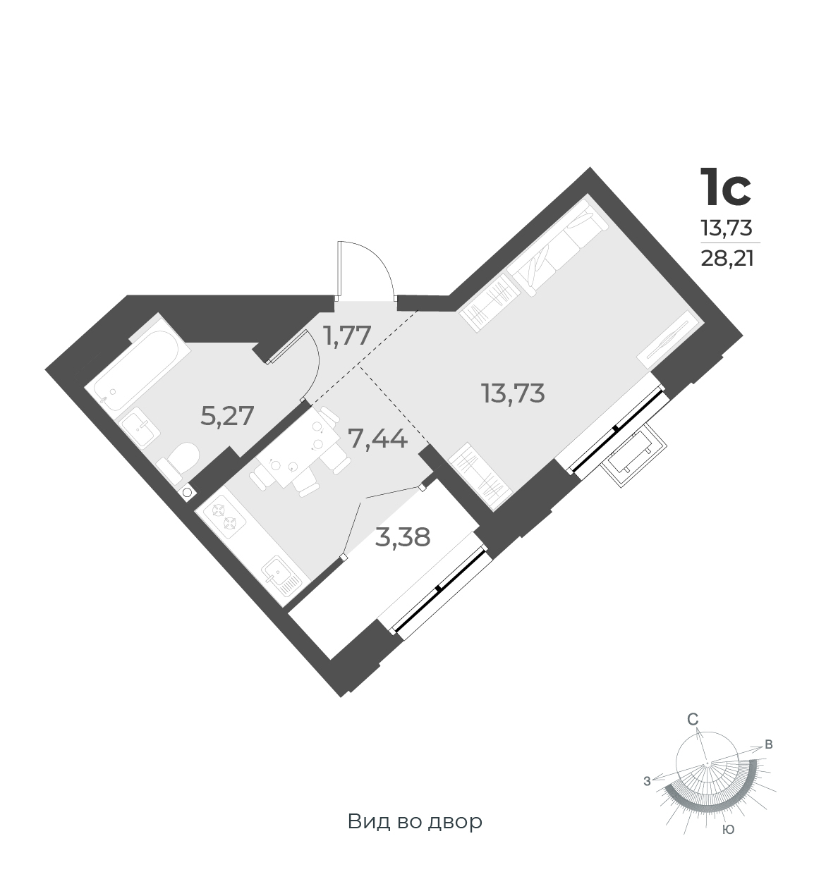 Планировка студии 28.21 м² 
