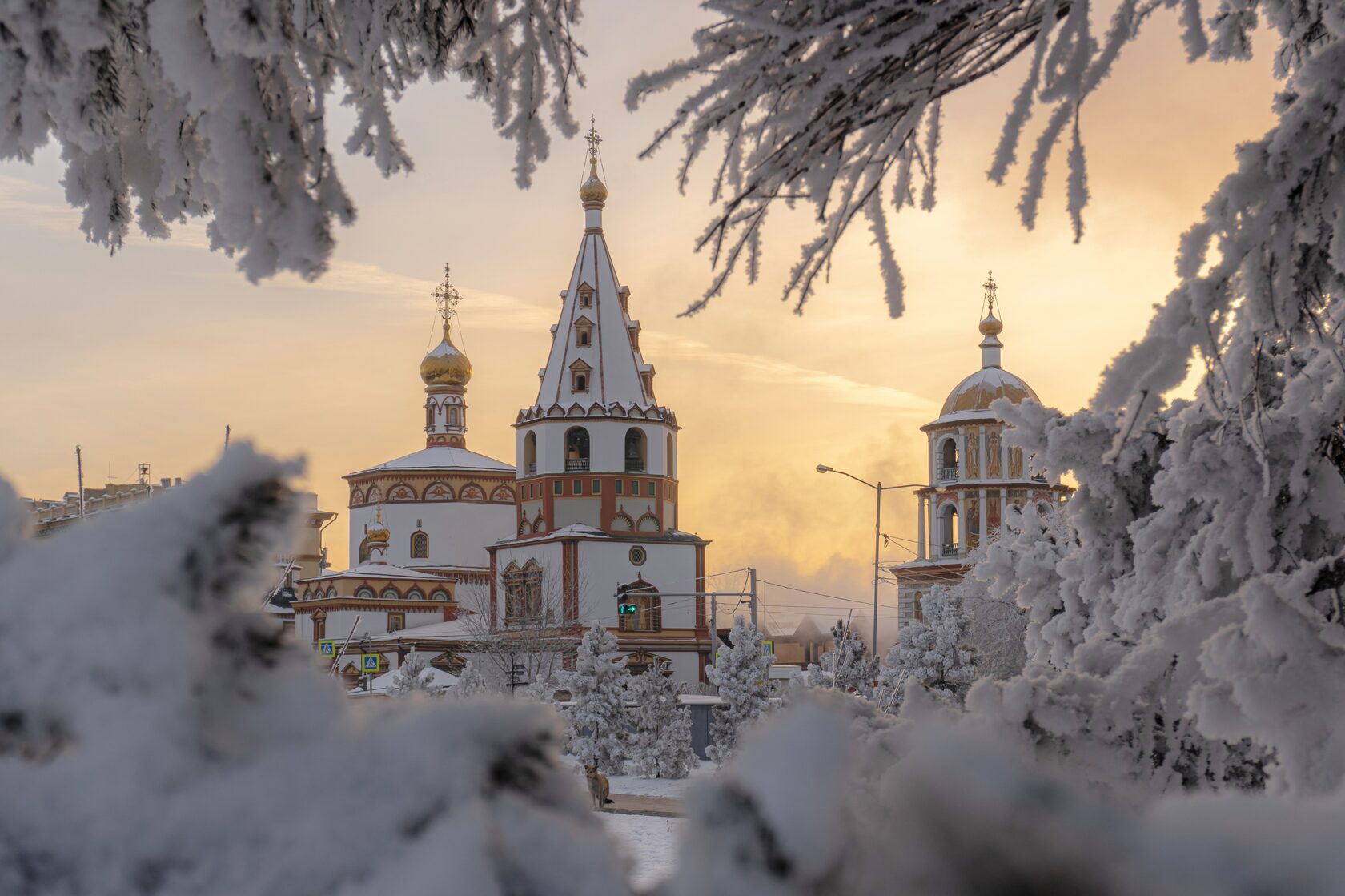 зима снег храм Россия колокольня Иркутск