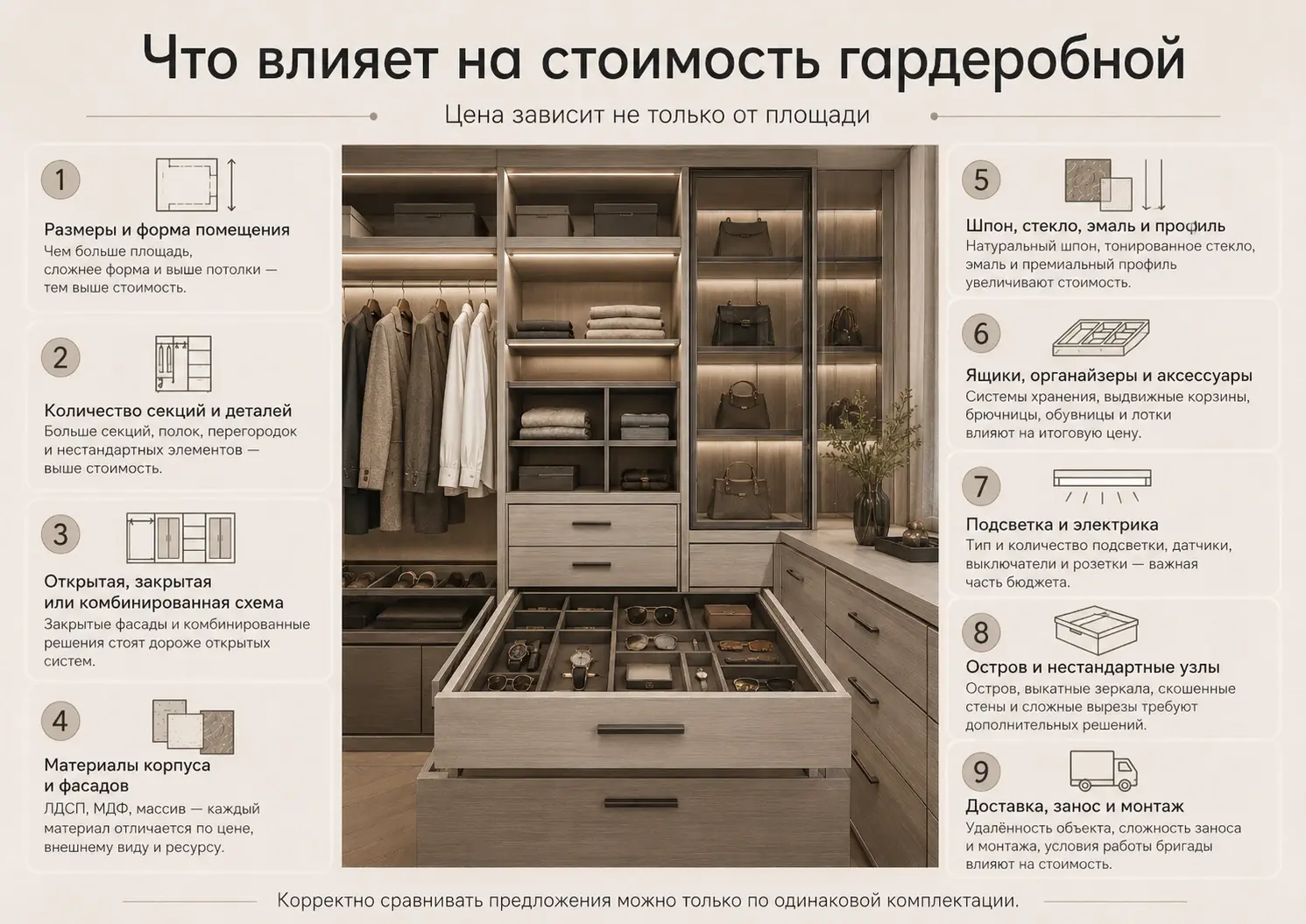 Что влияет на стоимость гардеробной на заказ