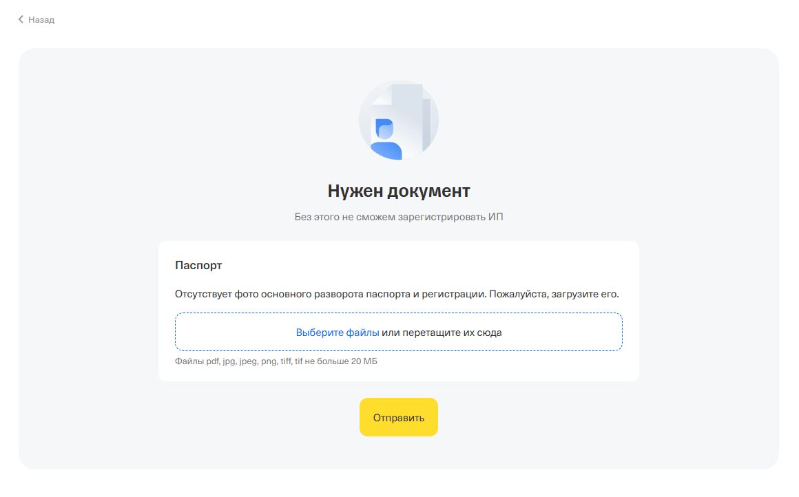 Загрузка паспорта для ИП