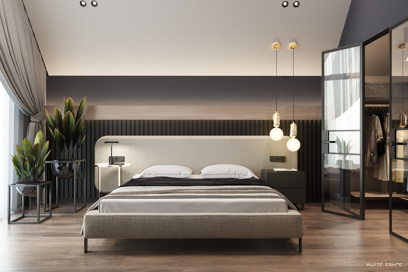 Suite parentale avec dressing vitré intégré et ambiance contemporaine