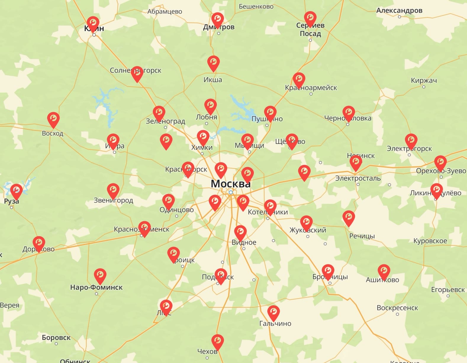 Карта выездов мастеров по Москве и МО