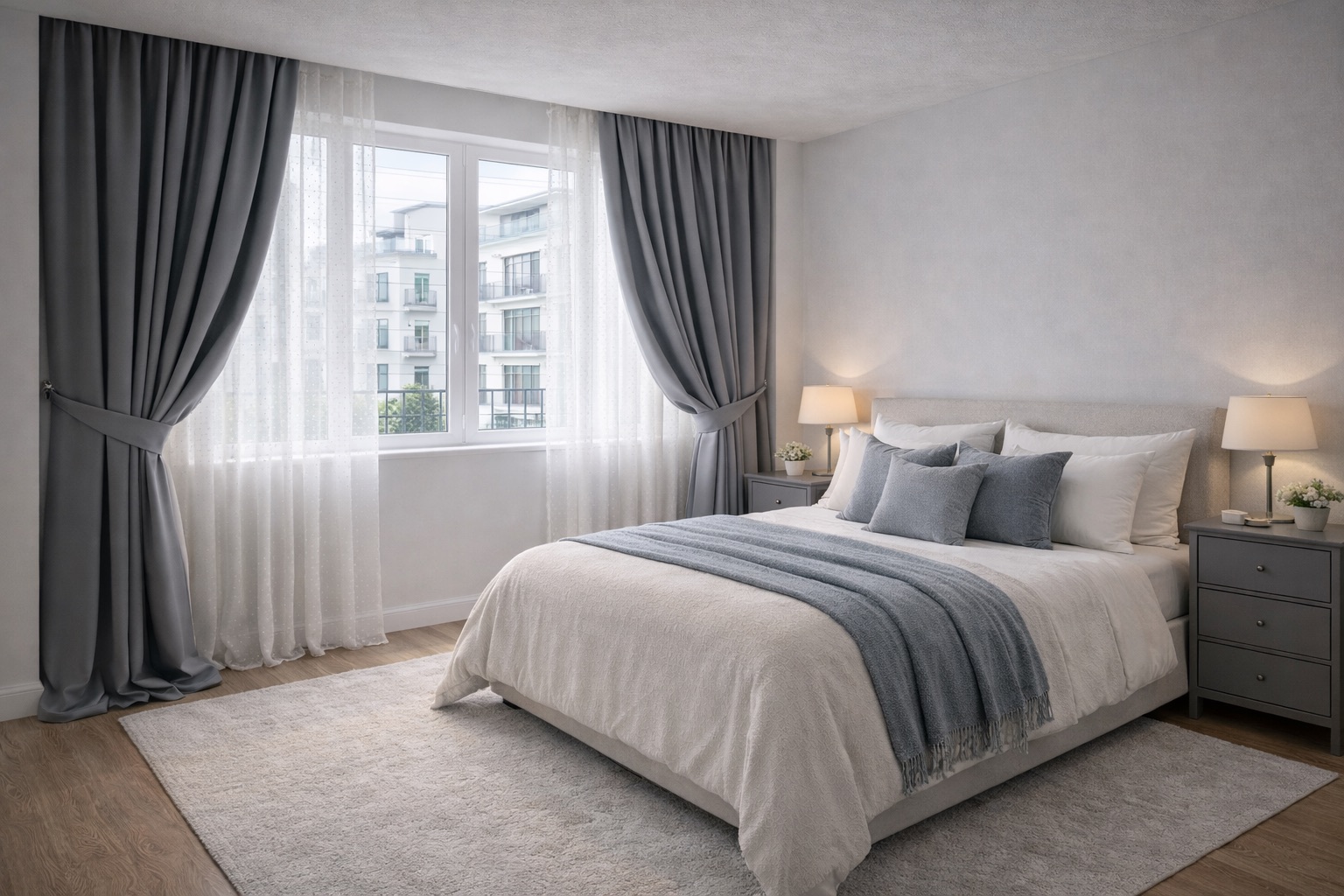 Шторы в спальню, спокойная палитра