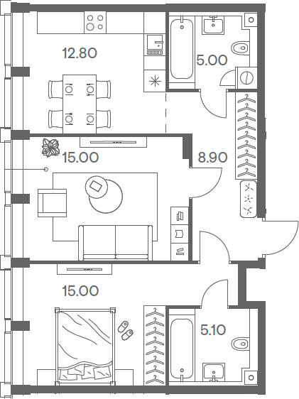 2-комн 61,8 м²