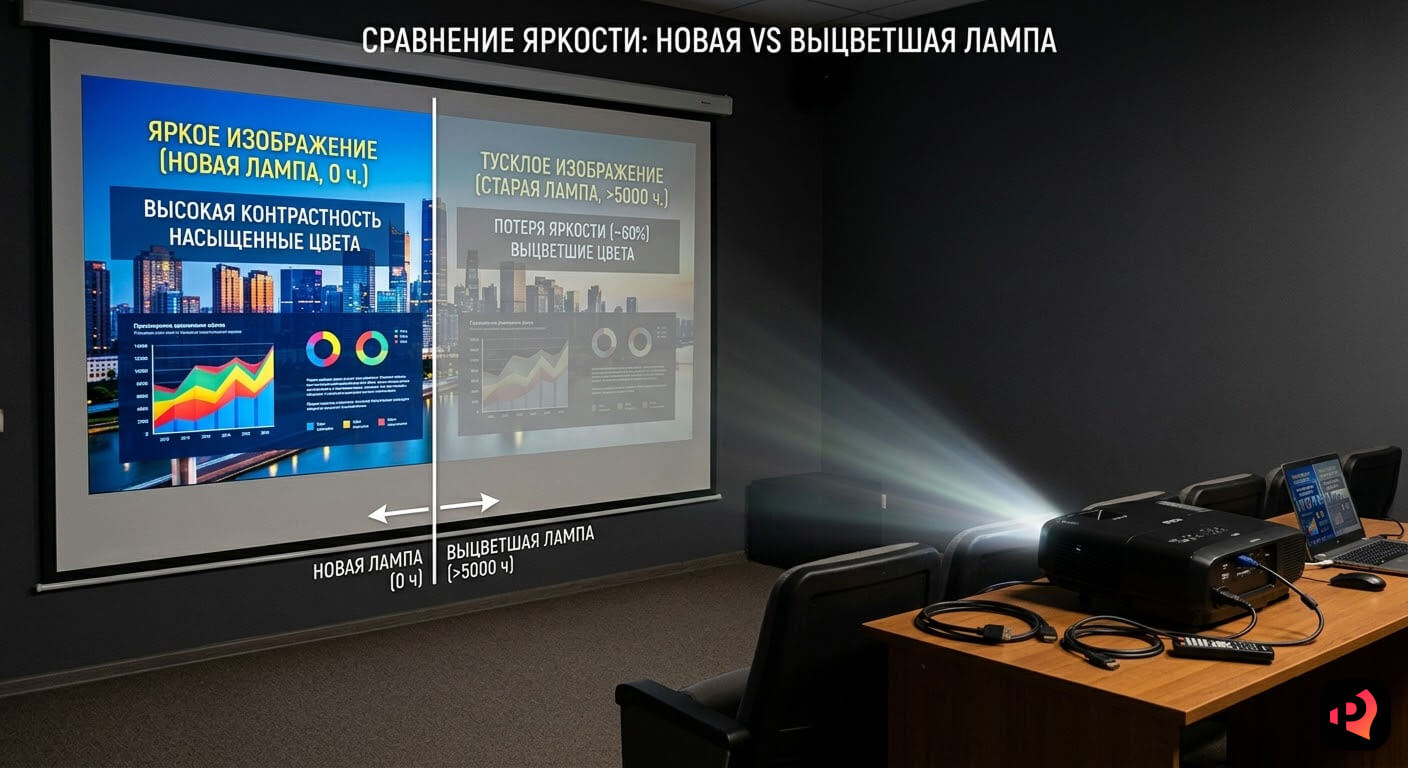 изображение проектора тусклое, срок лампы проектора, слишком низкая контрастность проектора