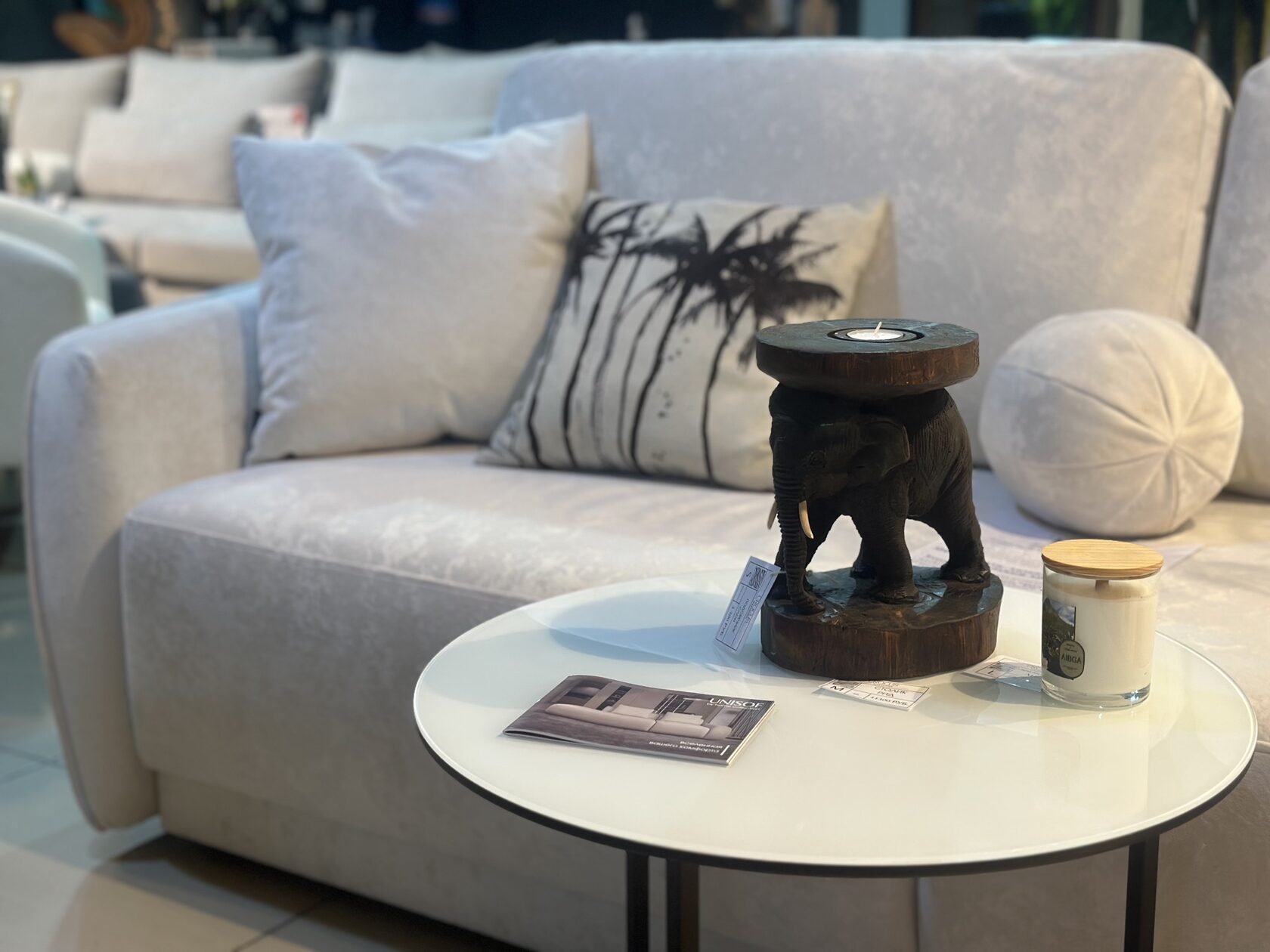 Vase with pampas grass on sofa