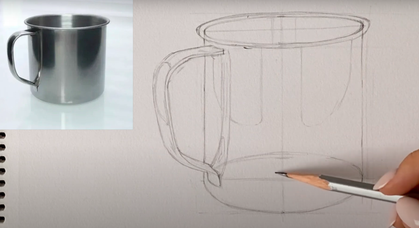 How to draw a cup with a pencil step by step?