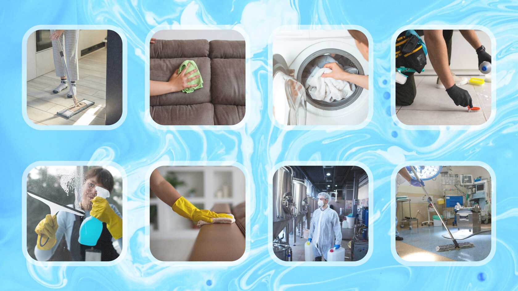 Профессиональная химия для уборки: средства для пола, мебели, стирки, окон, санузлов и промышленных помещений.