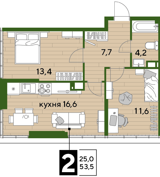 Планировка ЖК DOGMA PARK — Двухкомнатные: вариант 5