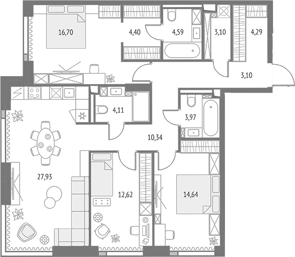 4-комнатная 109,8 м²