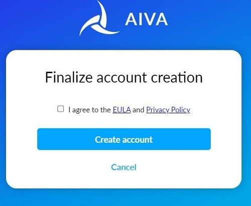 создание аккаунта AIVA