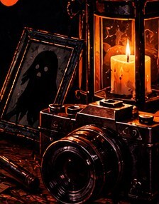 Фонарь со свечой и старый фотоаппарат