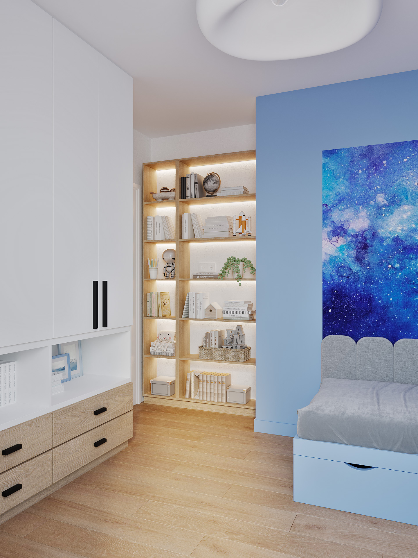 aménagement chambre enfant avec bureau et rangements modulables