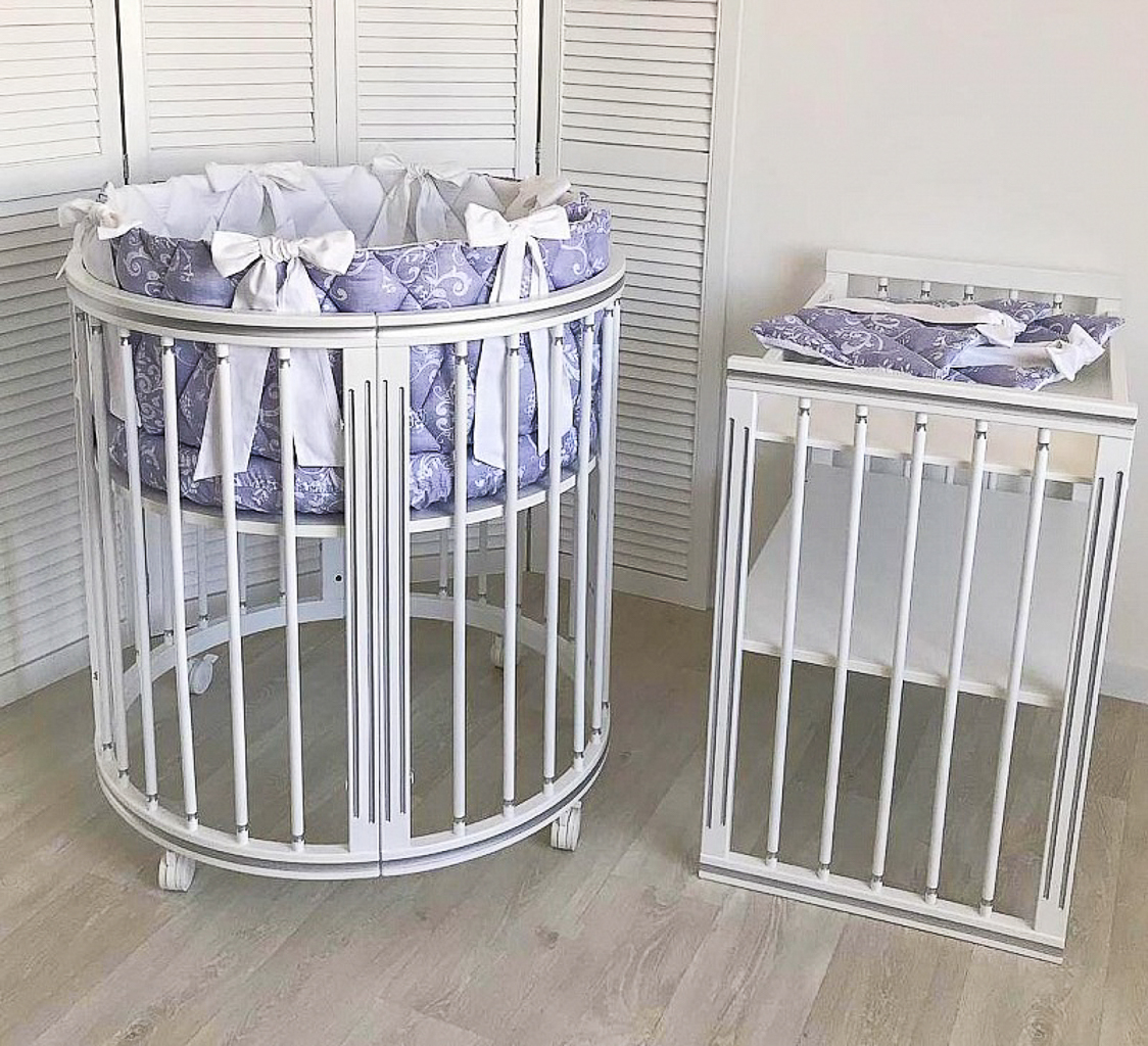 кроватка трансформер для новорожденных с пеленальным столиком круглая