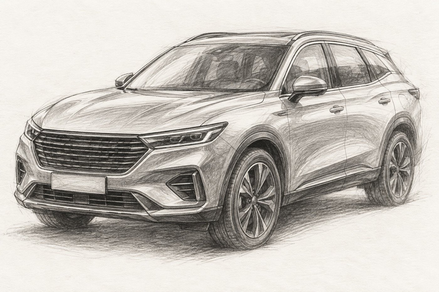 Карандашный эскиз автомобиля: выберите переднюю часть, зоны контакта или кузов целиком