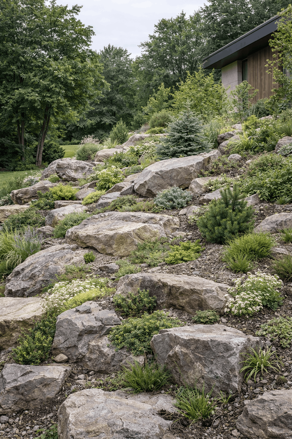 Горный сад с альпийскими растениями