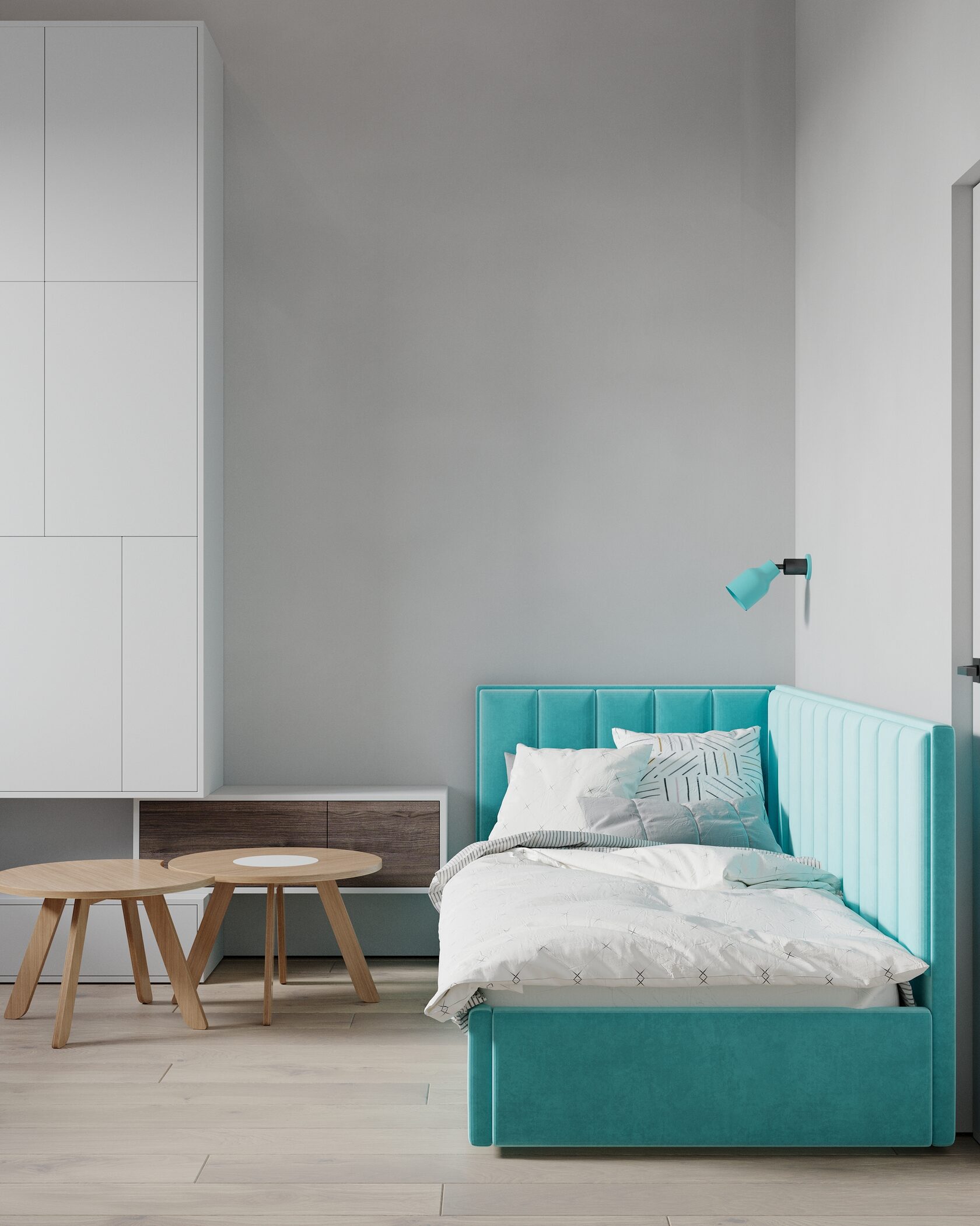 детская кровать голубого цвета