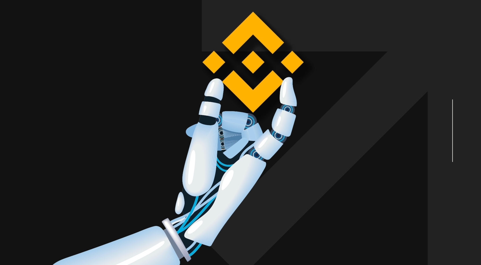 Hand of a Binance trading bot holding Binance's logo