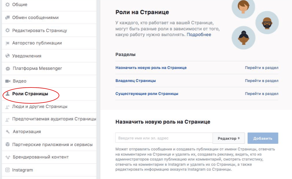 Существующие роли страницы
