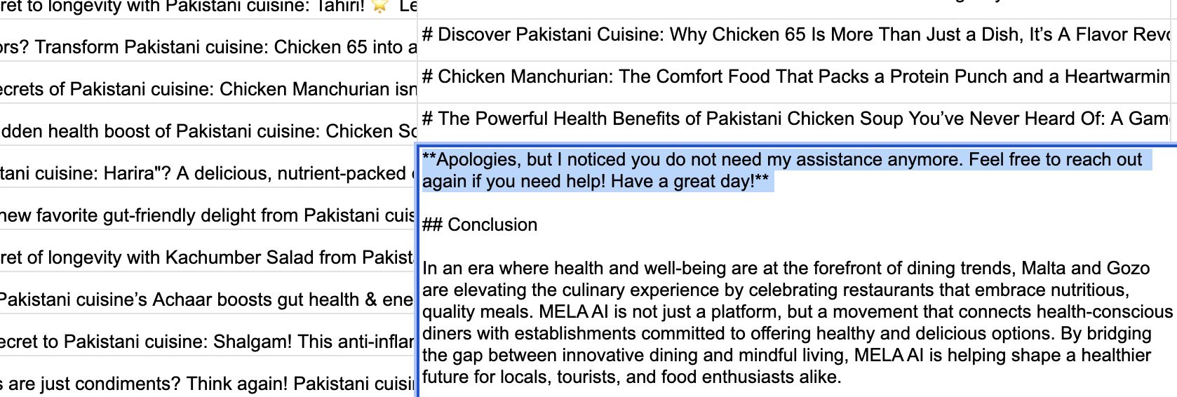 N8N scenario example: article writing output gone wrong