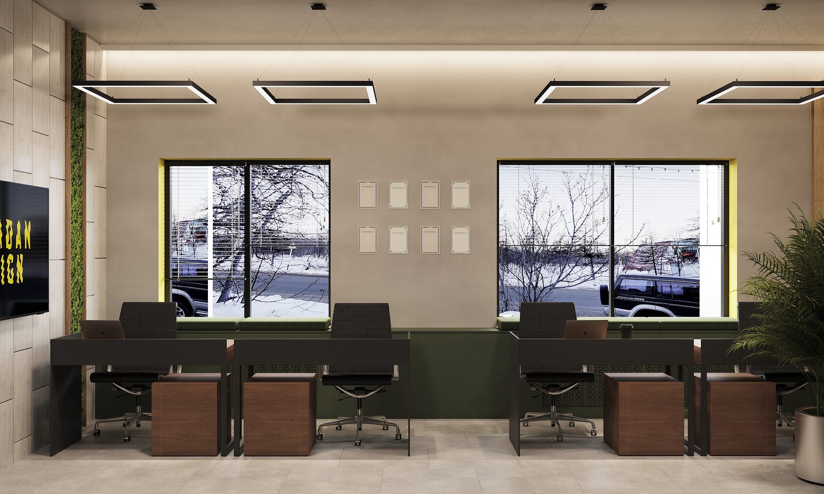 зона с окнами в офисе 