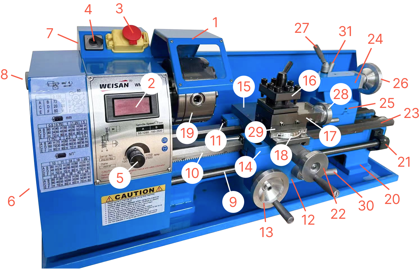 Настольный токарный станок weisan wm210f400