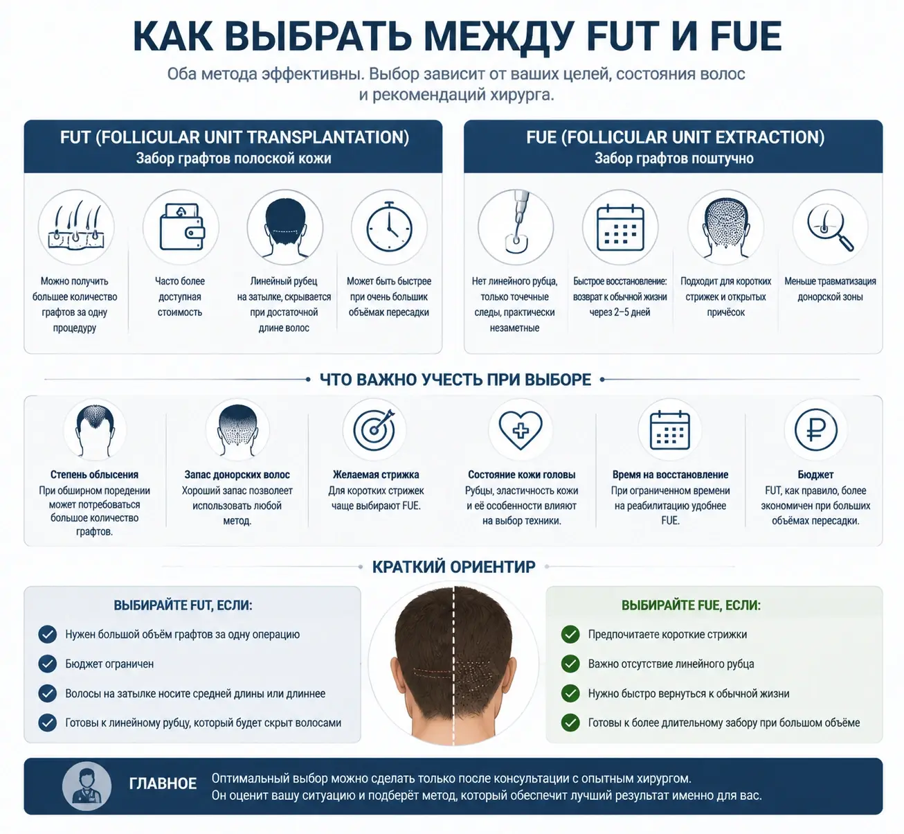Как выбрать между FUT и FUE при пересадке волос
