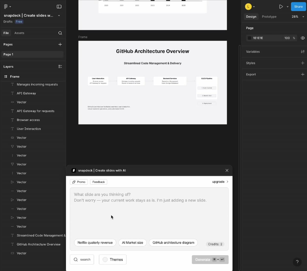 Появился интересный инструмент для тех, кто делает презентации в Figma — называется Snapdeck.