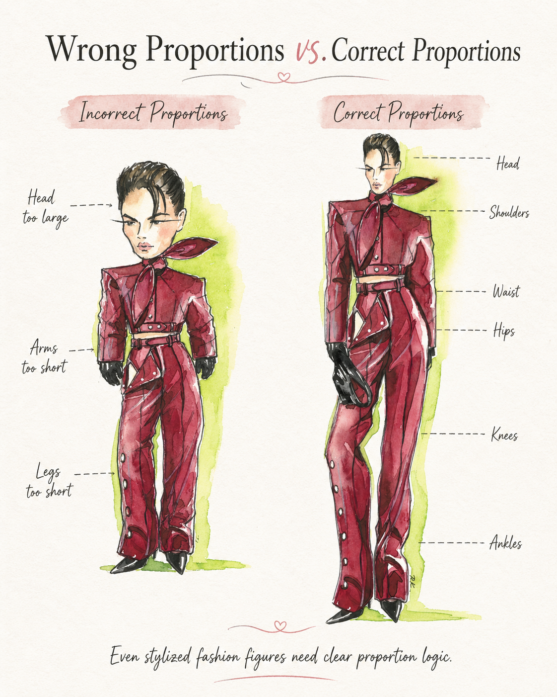 Incorrect vs Correct Fashion Croquis Proportions