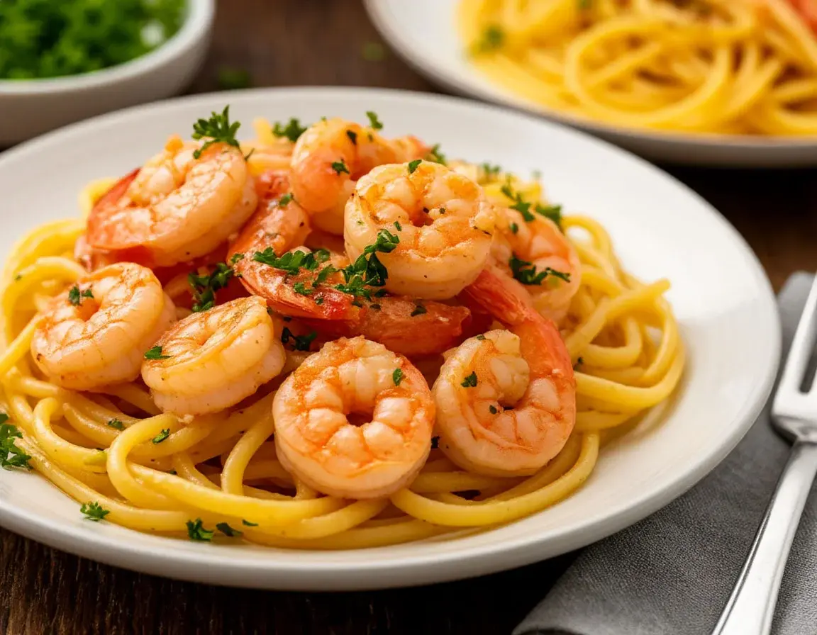 Спагетти с креветками — сливочно-чесночный соус