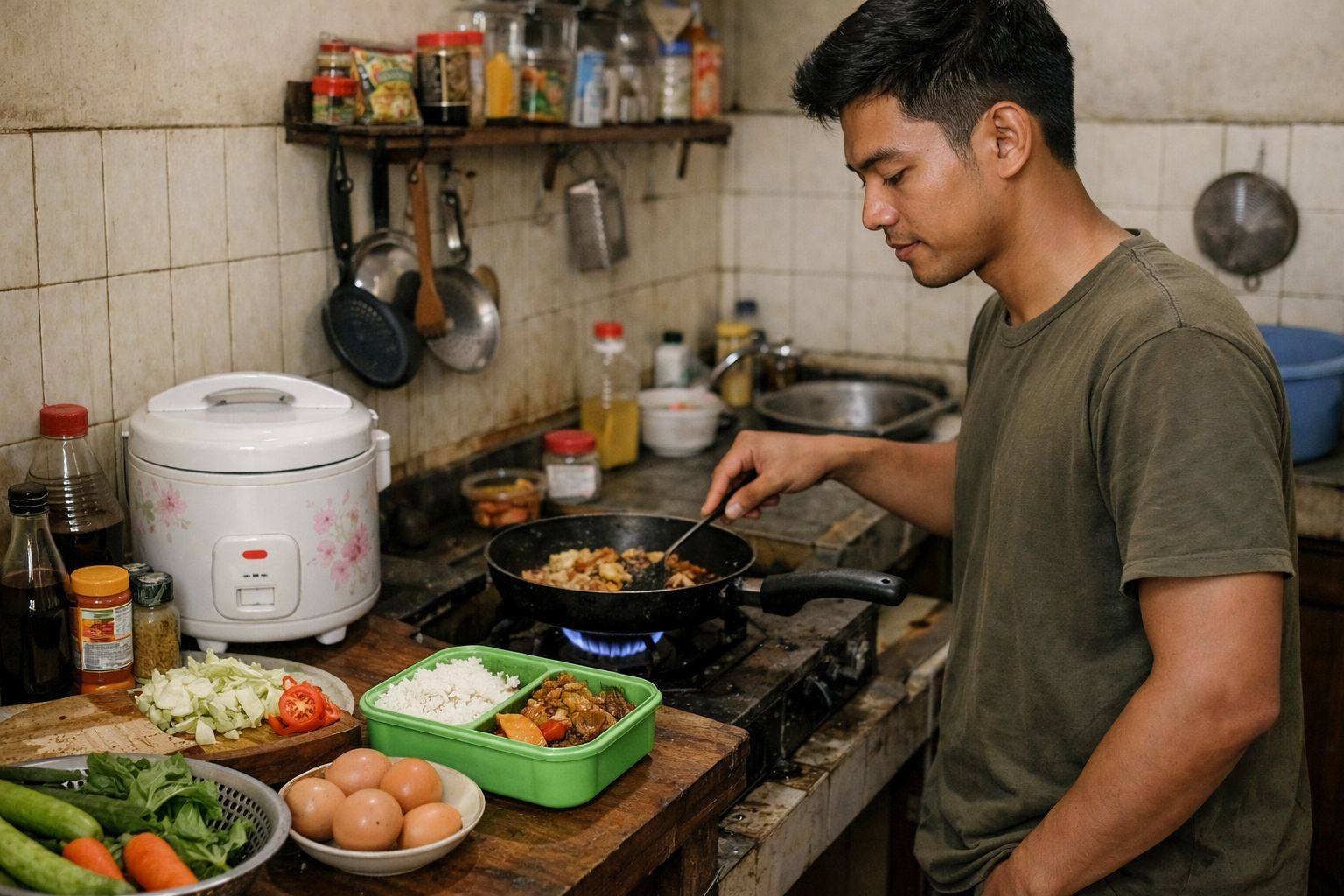 Anak kos di Indonesia masak hemat di dapur bersama