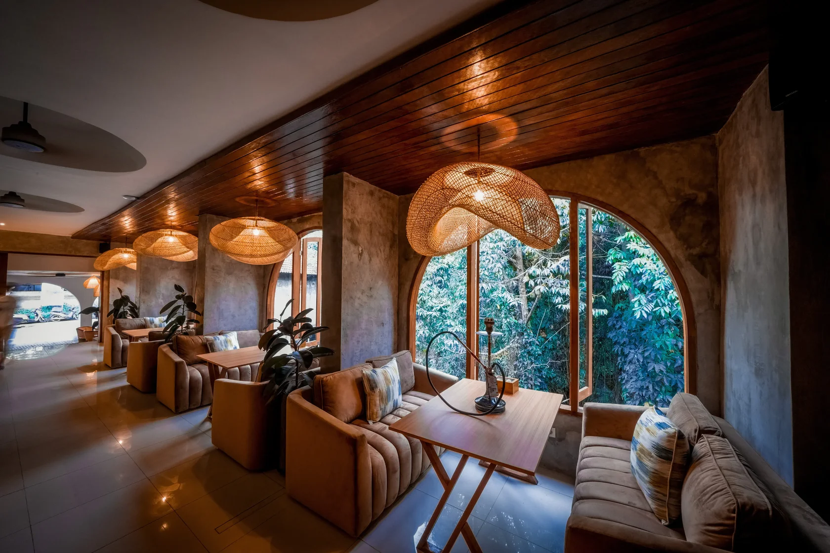 Cozy interior of Eden Hookah Club, the perfect spot to relax near Ubud Palace.