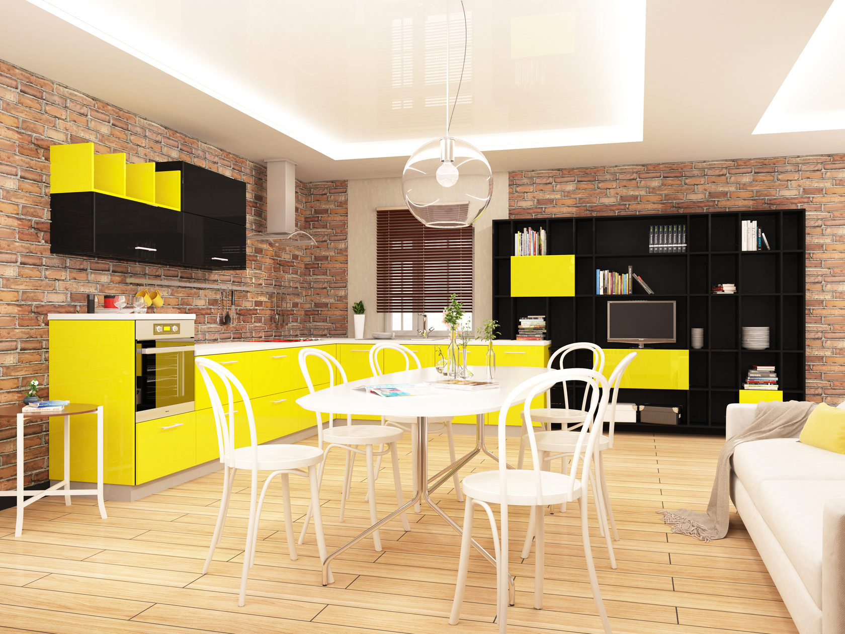 Мебель для кухни в черно желтом цвете