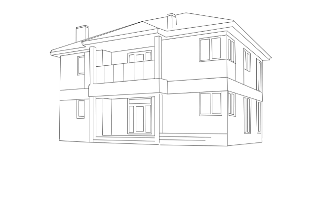 Частный дом нарисованный карандашом